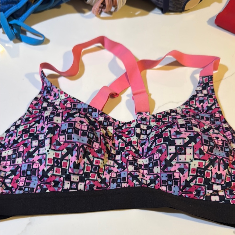 Victoria's Secret Pink and Black Sports Bra with Adjustable Straps